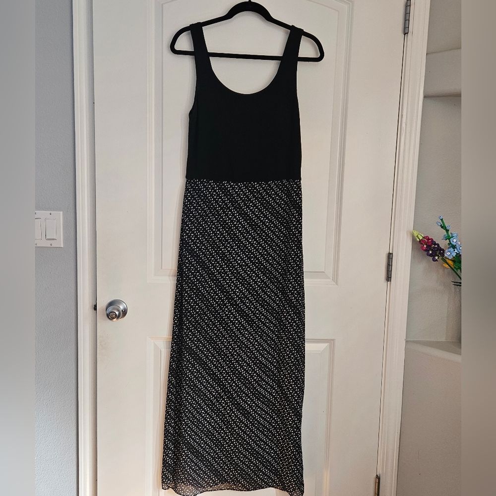Vince Camuto Black Tank Maxi Dress with Printed Sheer Skirt